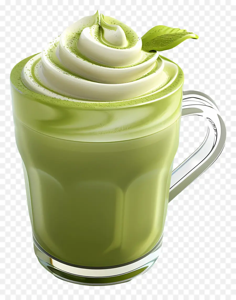 Matcha Latte，Vidrio Verde Con Hoja PNG