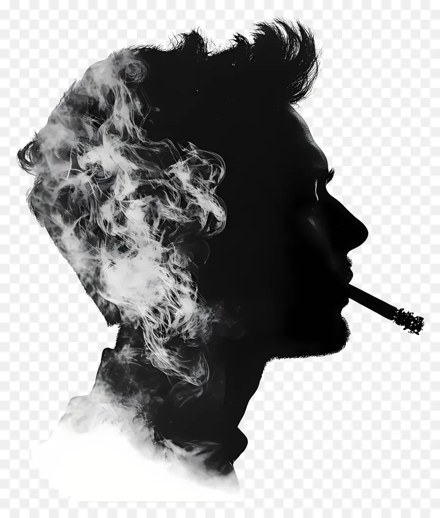 Silueta De Cabeza De Hombre，Silueta Con Humo PNG