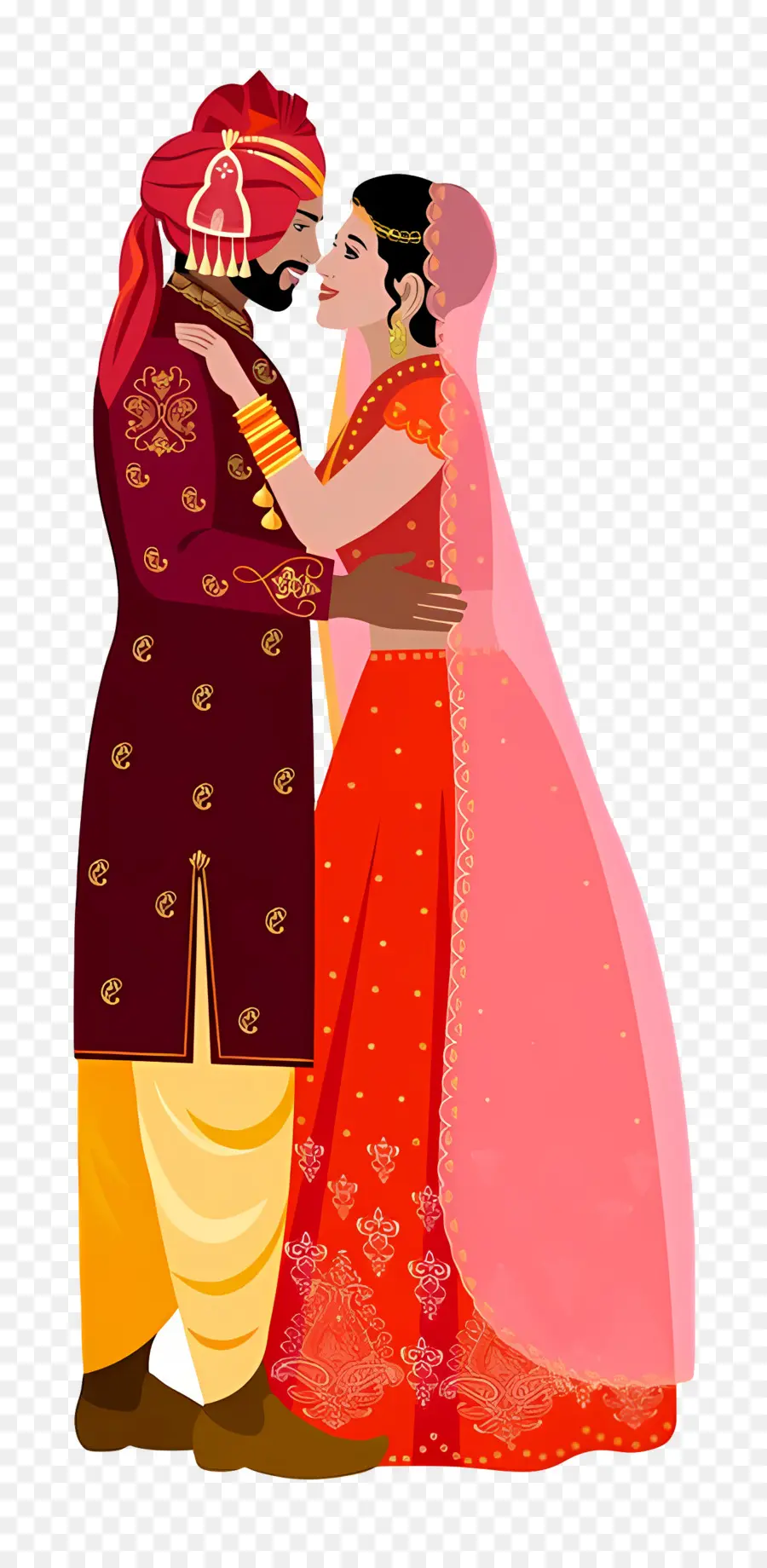 Pareja De Boda India，Novios Ilustrados PNG