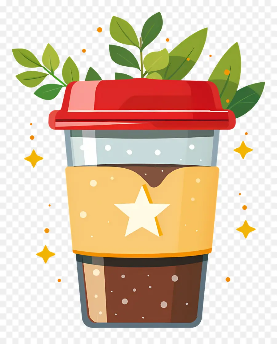 Taza De Cafe，Taza De Café Con Hojas PNG