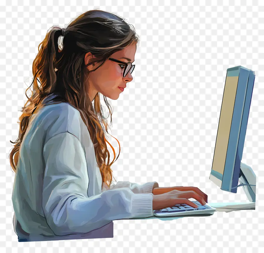 Curso De Computación Chica Estudiante Real，Chica Con Gafas Y Portátil PNG