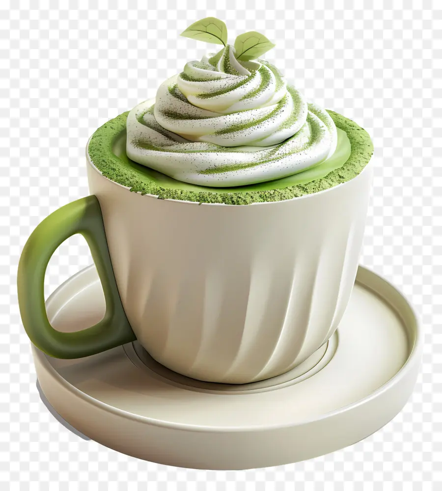 Matcha Latte，Copa Matcha Con Hojas PNG