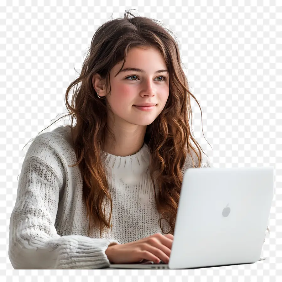 Curso De Computación Chica Estudiante Real，Chica Con Macbook PNG