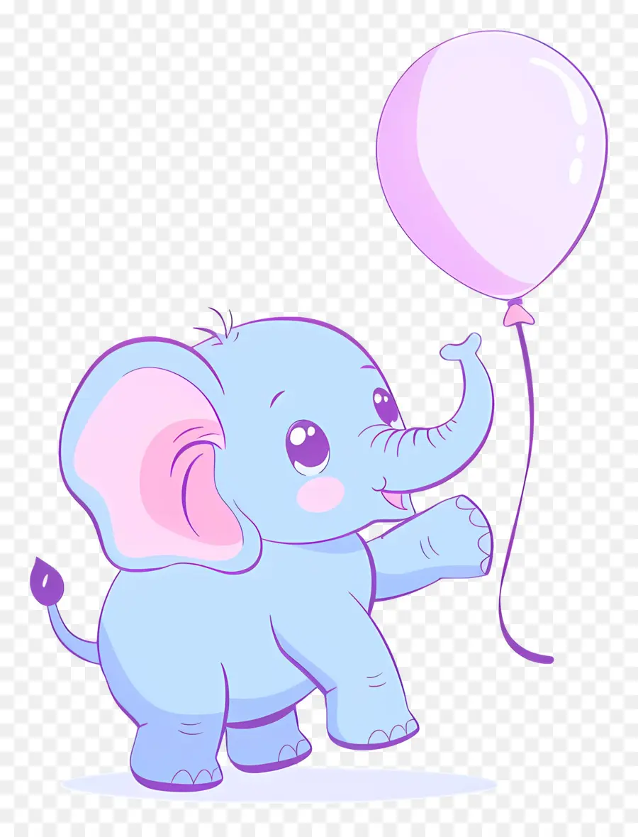 Elefante Bebé，Elefante Azul Con Globo Morado PNG