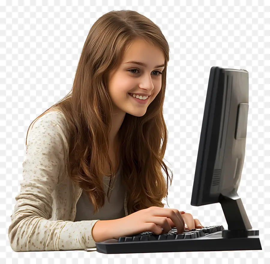 Curso De Computación Chica Estudiante Real，Chica Con Escritorio PNG