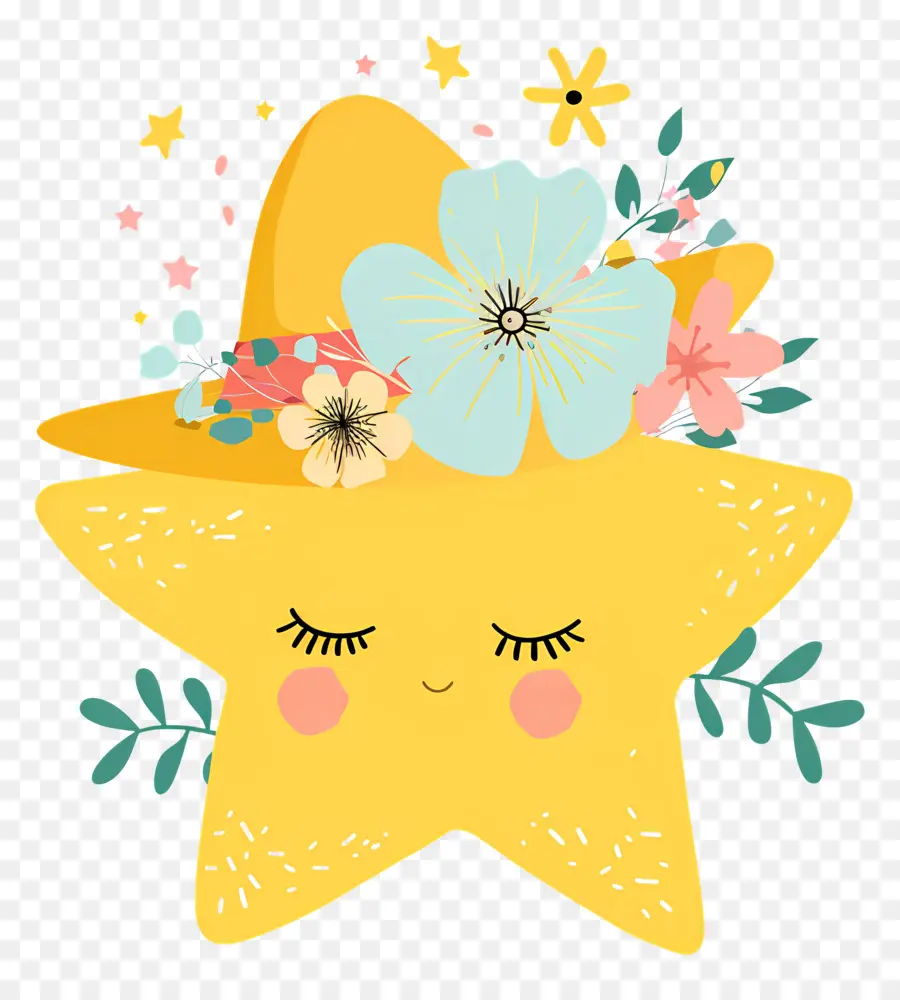 Estrella Kawaii，Estrella Amarilla Con Flores PNG