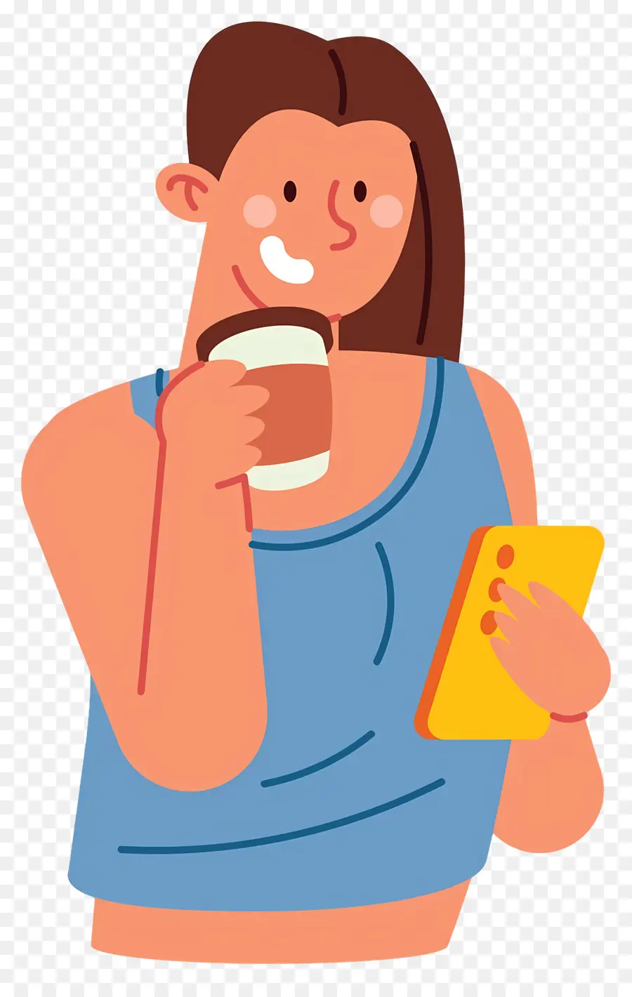 Tomando Cafe，Persona Con Café Y Teléfono PNG