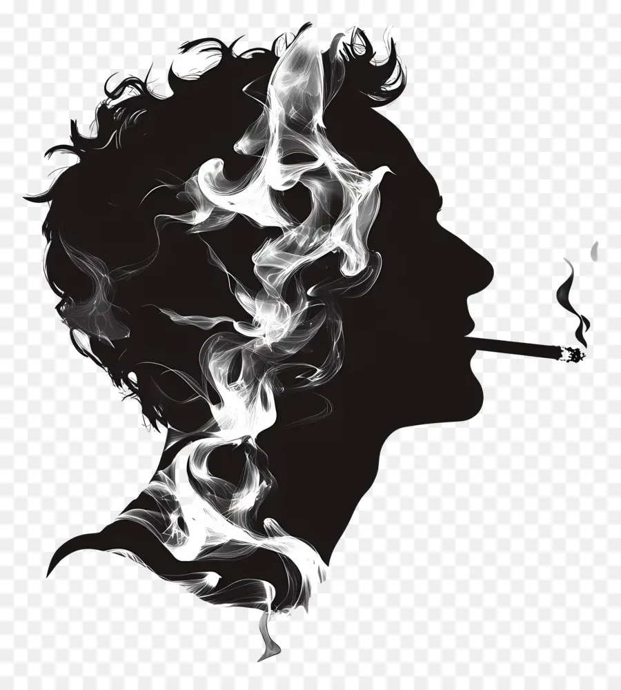 Silueta De Cabeza De Hombre，Silueta Con Humo PNG