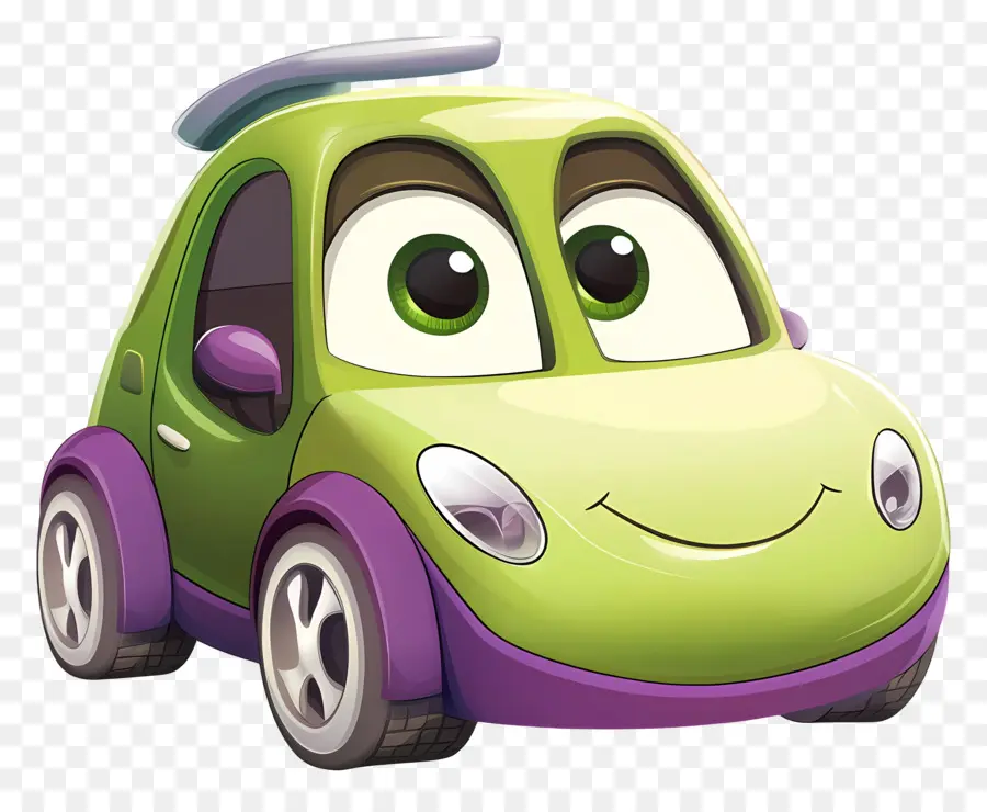 Coche De Dibujos Animados，Coche De Dibujos Animados Verde Y Morado PNG