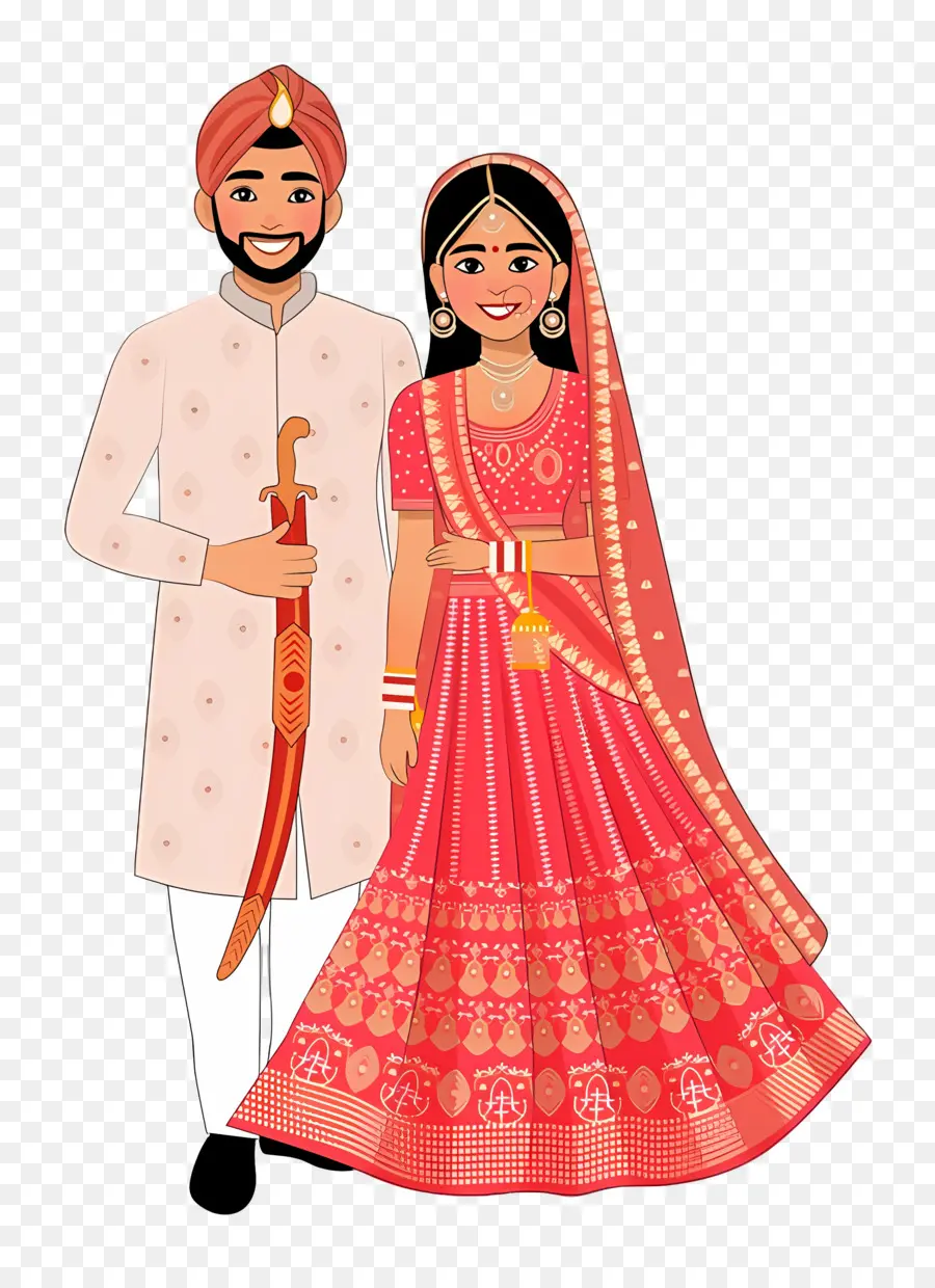 Pareja De Boda India，Novios En Rojo PNG