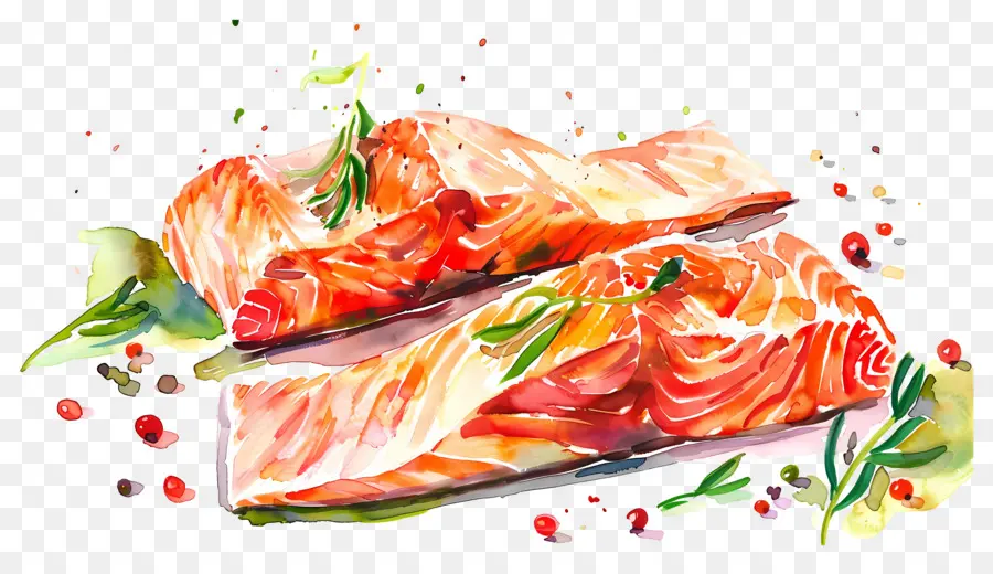 Filetes De Salmón，Hierbas PNG