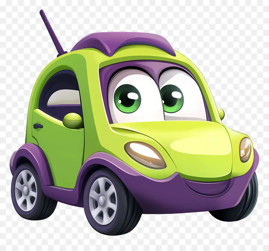 Coche De Dibujos Animados，Coche De Dibujos Animados Verde Y Morado PNG