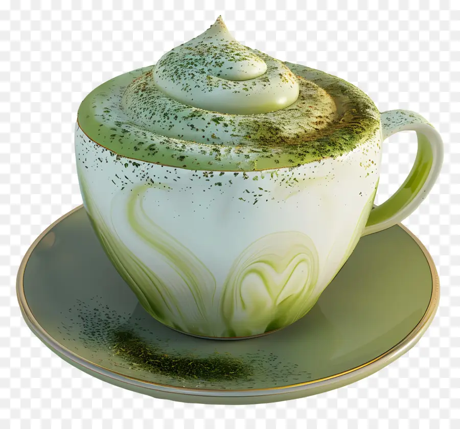 Matcha Latte，Taza De Té Verde Con Crema PNG