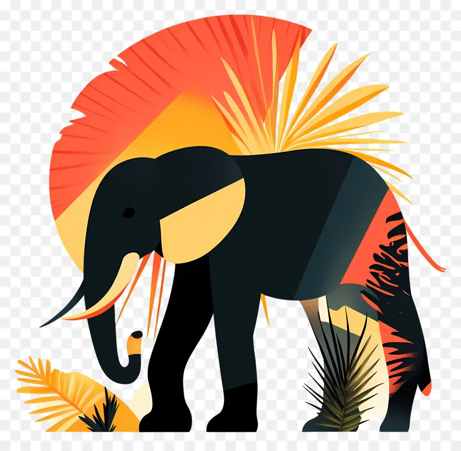 Silueta De Elefante，Elefante Al Atardecer PNG