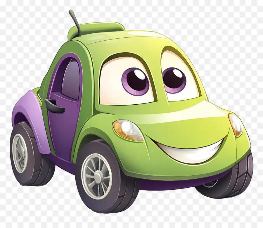 Coche De Dibujos Animados，Coche De Dibujos Animados Verde Y Morado PNG