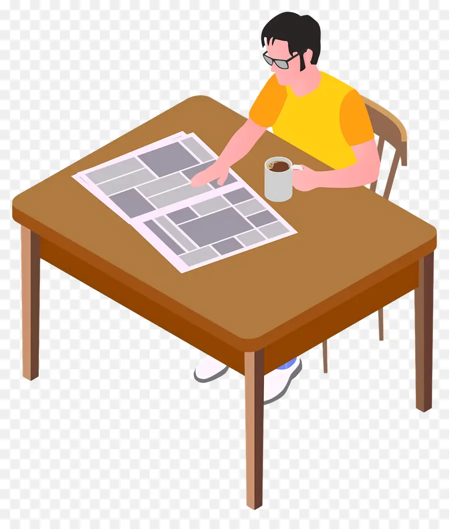 Tomando Cafe，Persona Con Periódico PNG