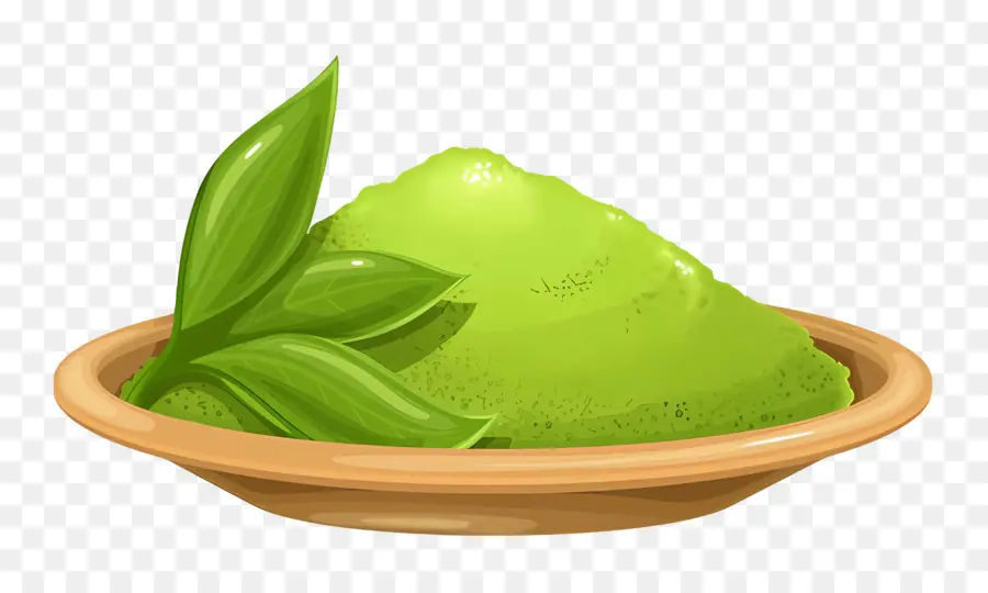 Polvo De Matcha，Pasta Verde Con Hojas PNG