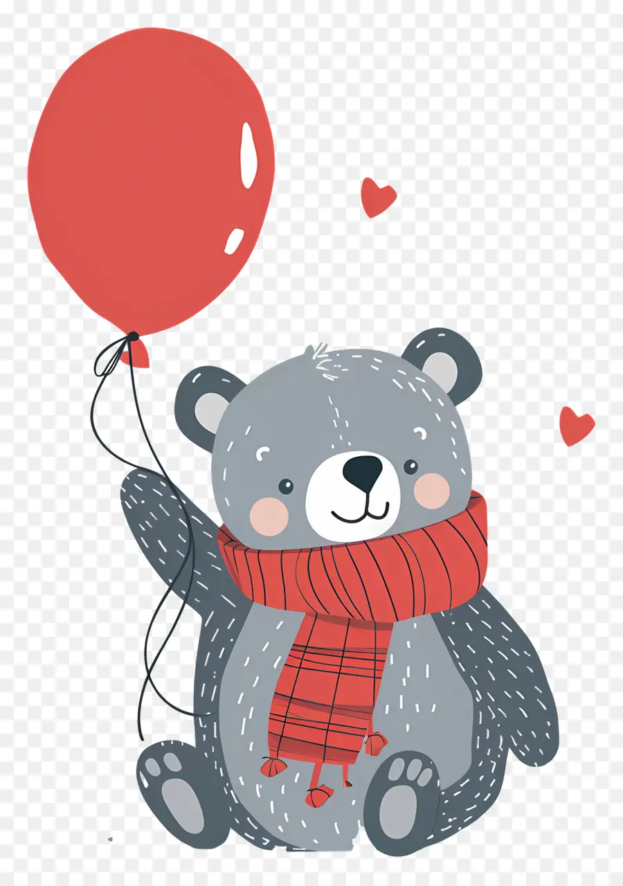 Lindo Oso，Oso Gris Con Globo Rojo PNG