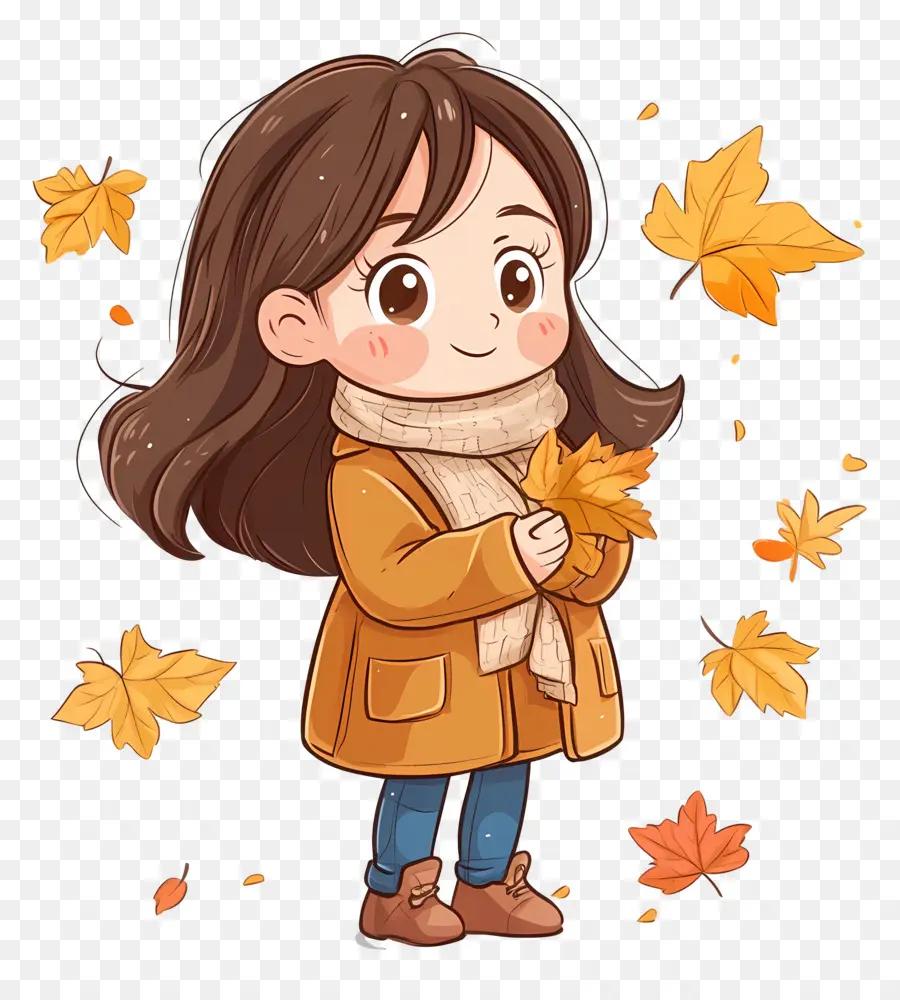 Hoja De Otoño Lindo，Chica Con Hojas De Otoño PNG