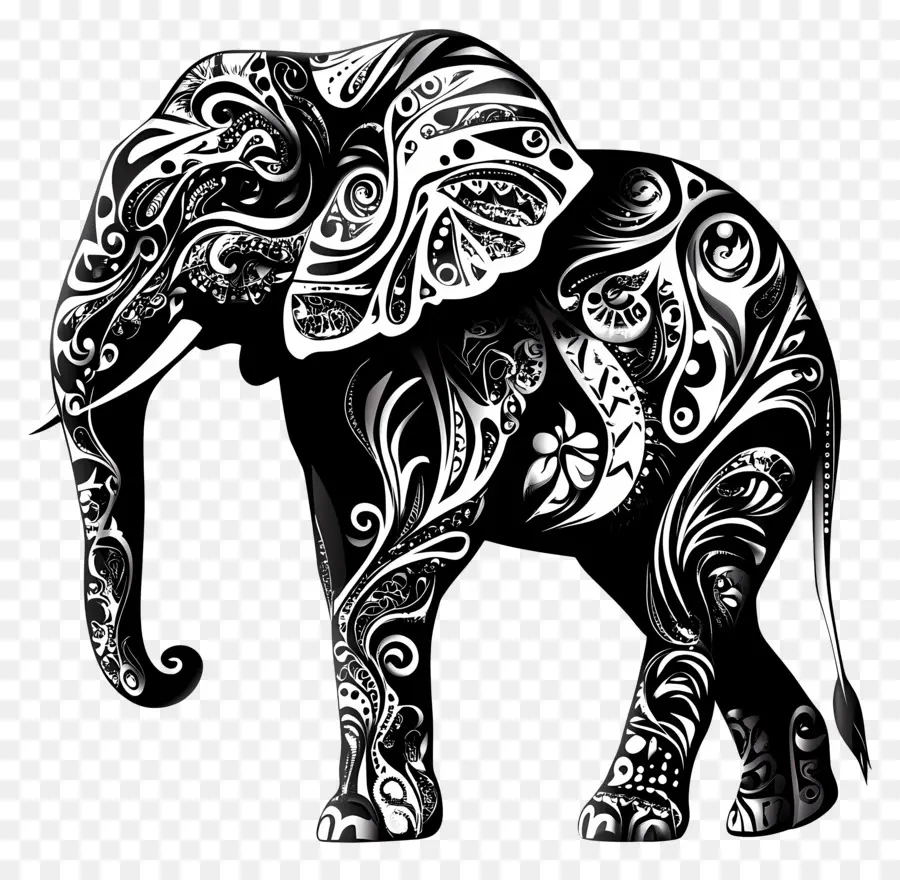 Silueta De Elefante，Elefante Adornado PNG