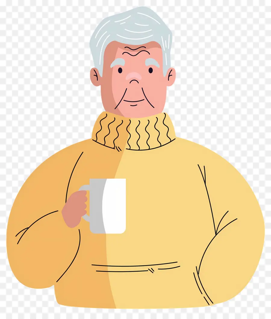 Tomando Cafe，Anciano De Dibujos Animados PNG