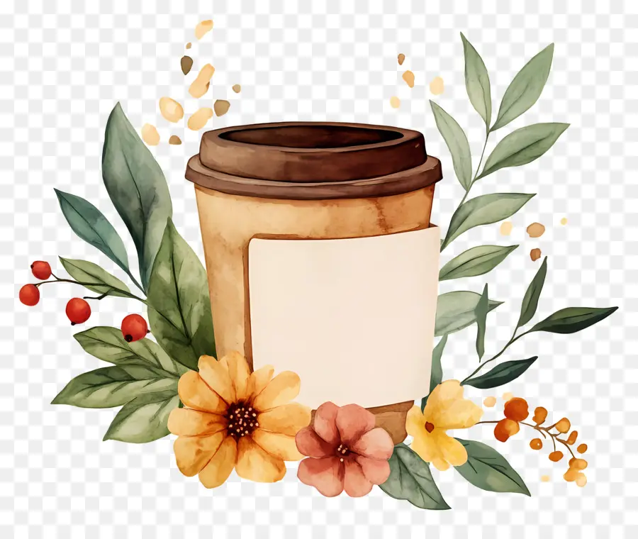 Taza De Cafe，Taza De Café Con Flores PNG