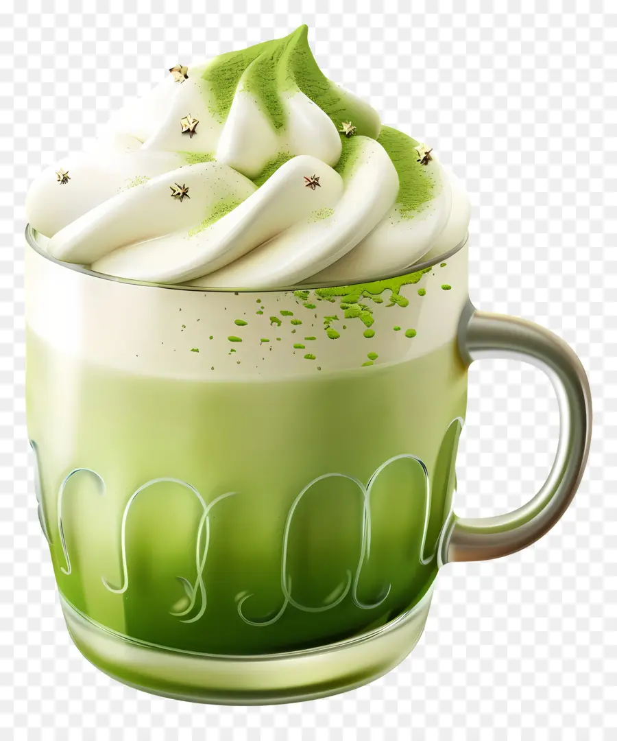 Matcha Latte，Taza Matcha Decorativa PNG