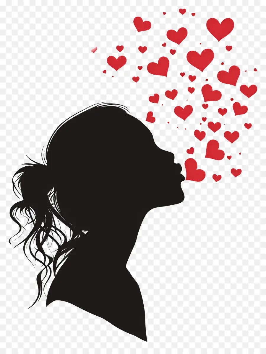 Beso Que Sopla，Silueta Con Corazones PNG