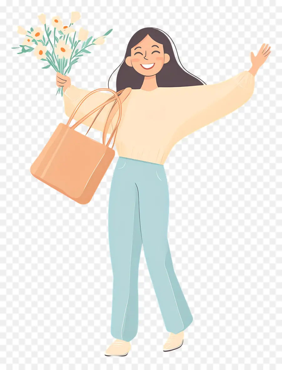 Niña Feliz，Mujer Con Flores PNG