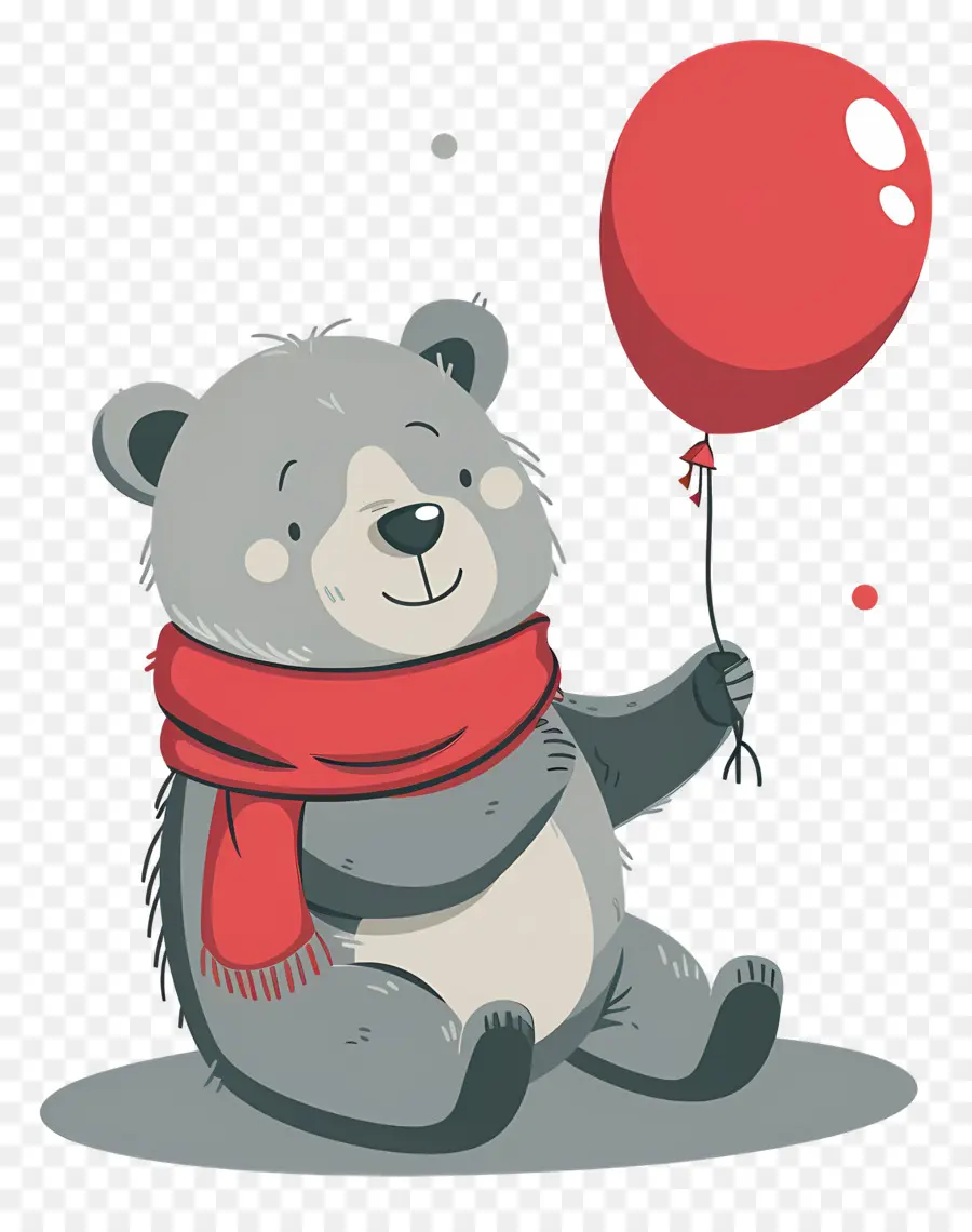 Lindo Oso，Oso Gris Con Globo Rojo PNG