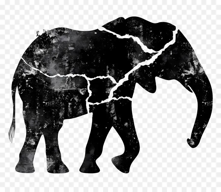 Silueta De Elefante，Elefante De Textura Agrietada PNG