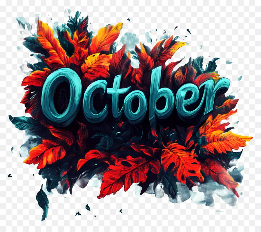 Octubre，Octubre Con Hojas De Naranja PNG