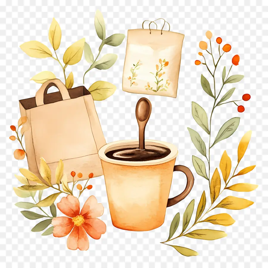 Taza De Cafe，Taza De Café Con Flores PNG