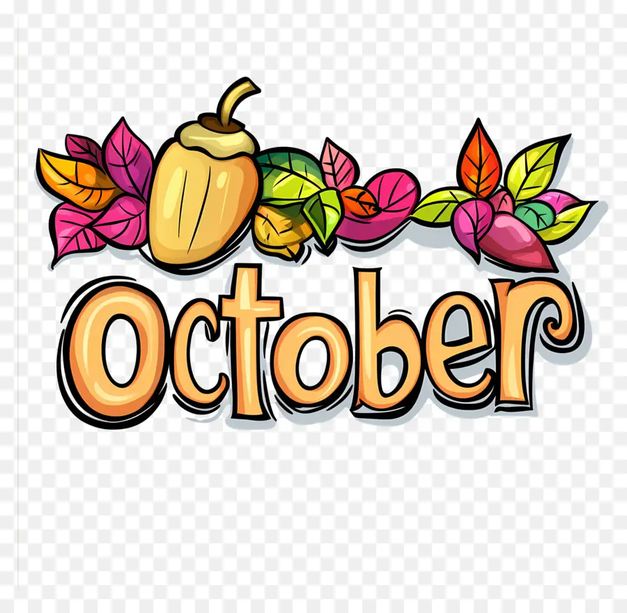 Octubre，Octubre Con Bellotas Y Hojas PNG