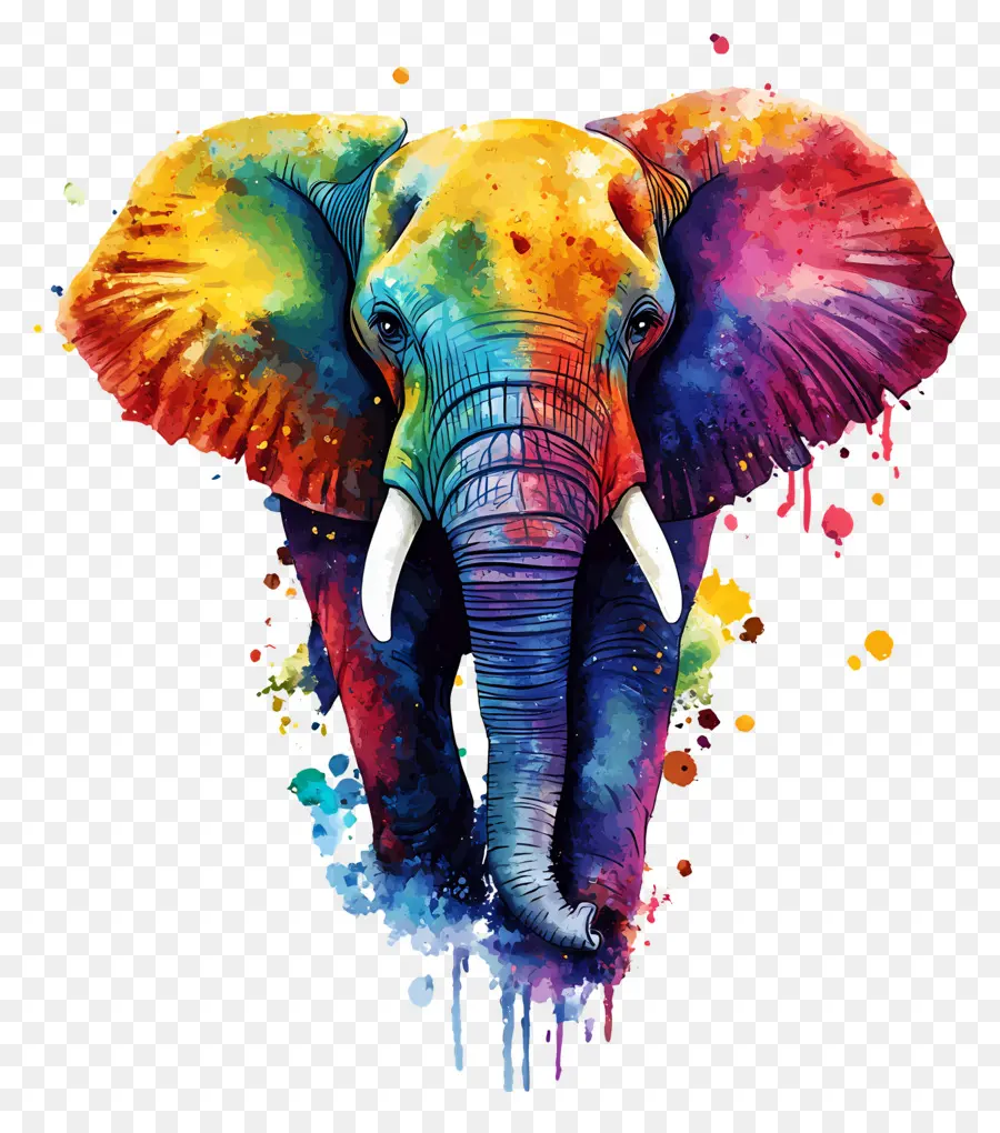 Elefante Acuarela，Elefante Colorido PNG