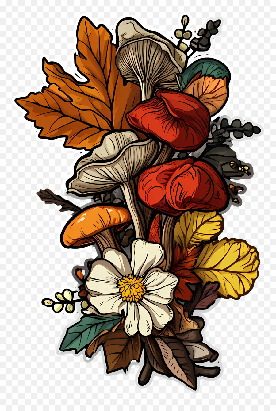 Naturaleza De Otoño，Hongos Y Hojas PNG