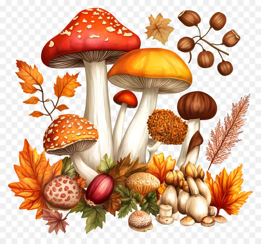 Naturaleza De Otoño，Hongos Y Hojas PNG