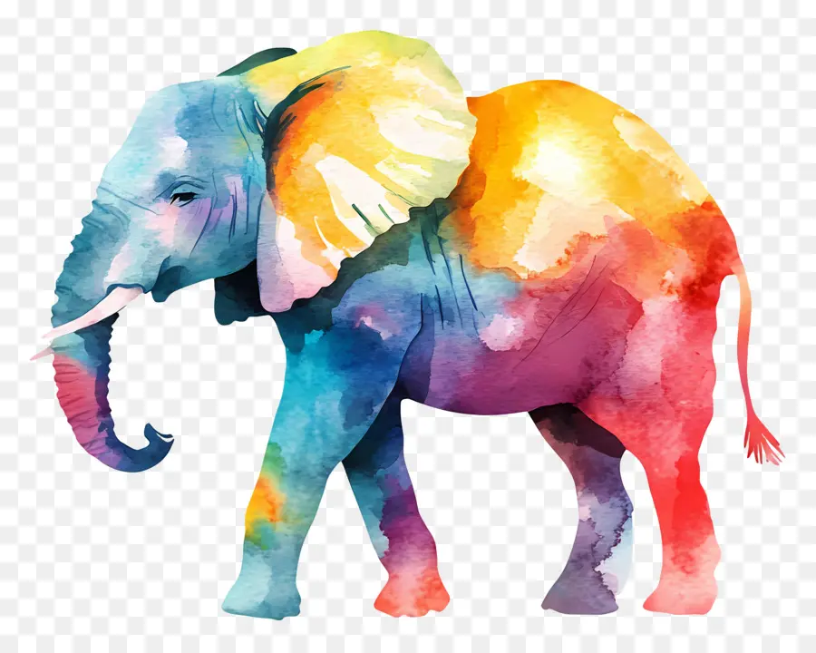 Elefante Acuarela，Elefante Colorido PNG