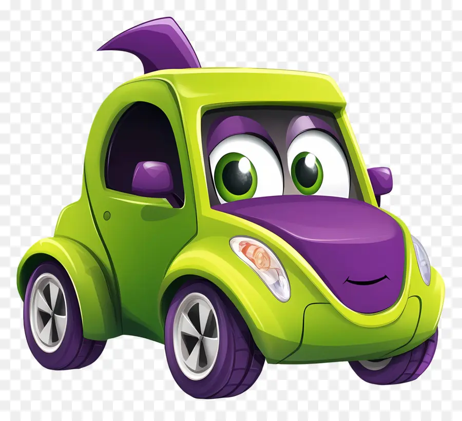 Coche De Dibujos Animados，Coche De Dibujos Animados Verde Y Morado PNG