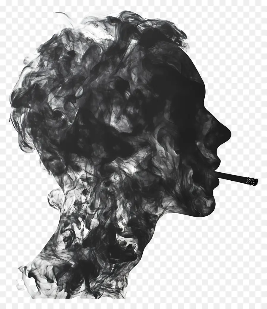 Silueta De Cabeza De Hombre，Silueta Con Humo PNG