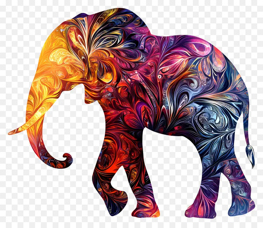 Silueta De Elefante，Elefante Colorido Del Remolino PNG