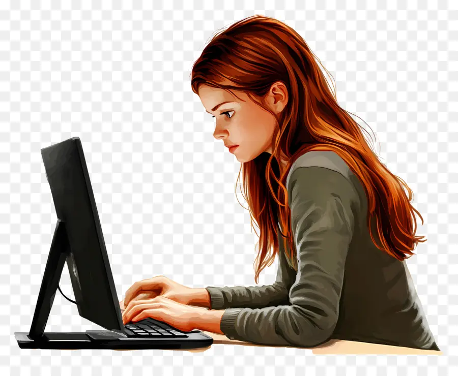 Curso De Computación Chica Estudiante Real，Chica Con Computadora PNG