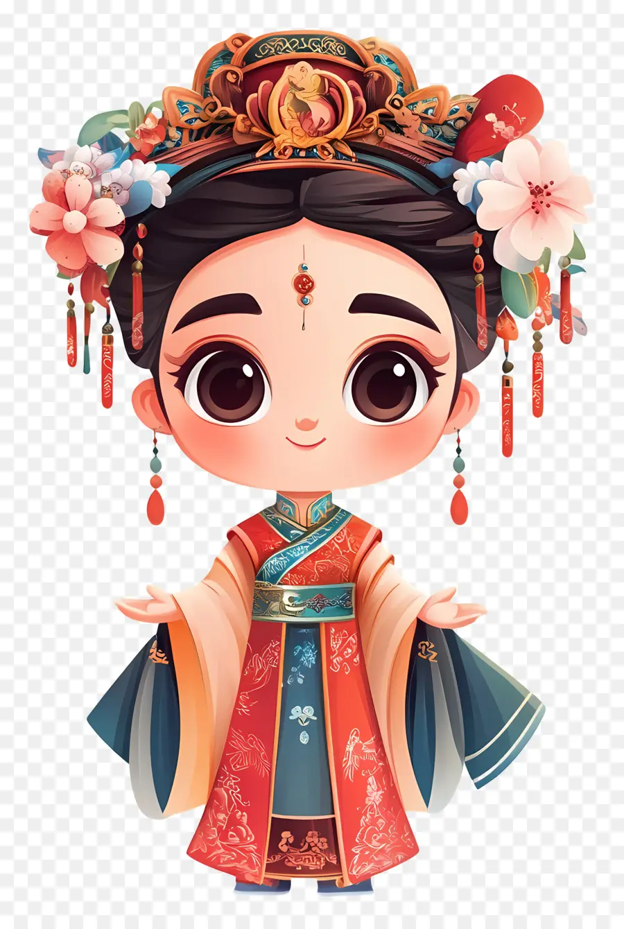 Día Nacional De China，Chica Con Vestido Adornado PNG