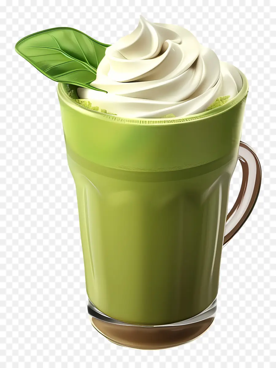 Matcha Latte，Taza Verde Con Hoja PNG