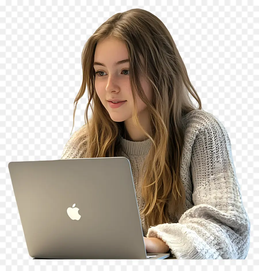 Curso De Computación Chica Estudiante Real，Chica Con Macbook PNG