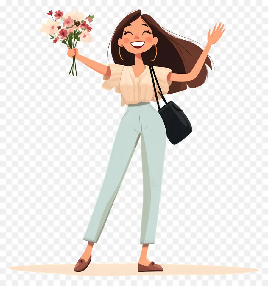 Niña Feliz，Mujer Con Flores PNG