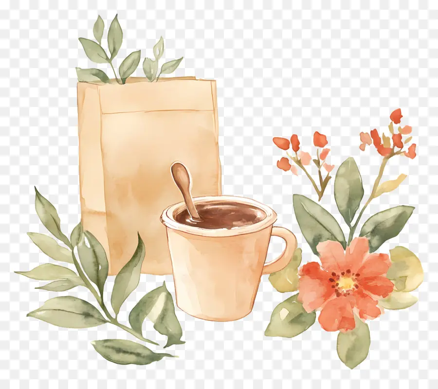 Taza De Cafe，Taza De Café Con Flores PNG