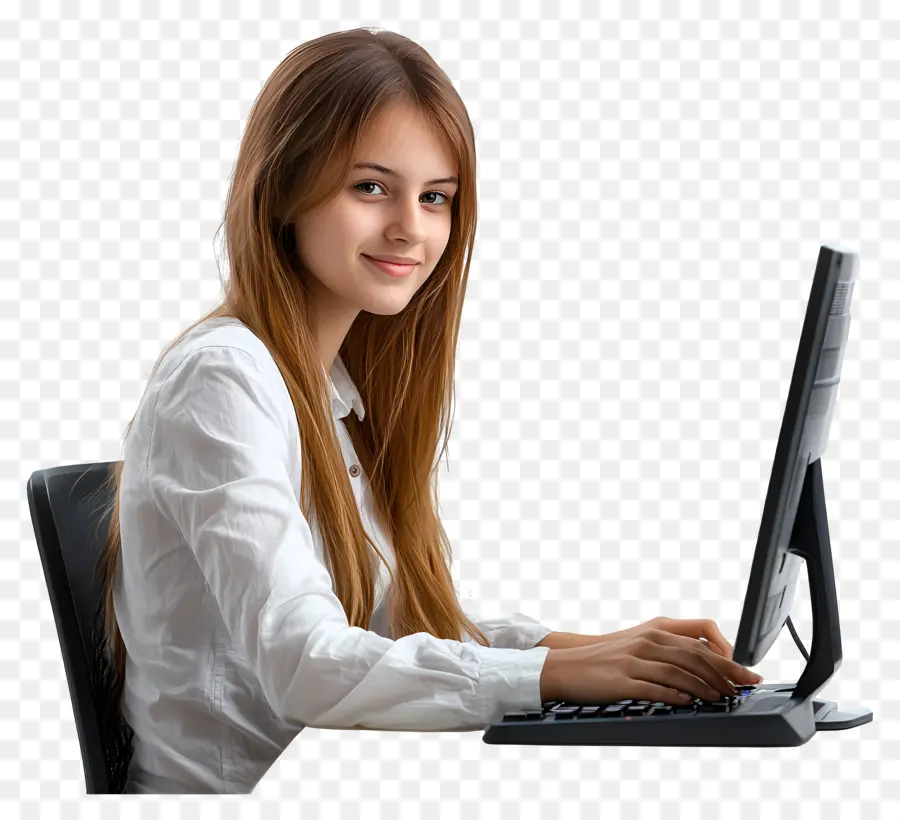 Curso De Computación Chica Estudiante Real，Chica Con Escritorio PNG