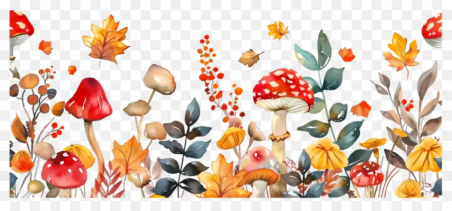 Frontera De Otoño，Hongos Y Hojas PNG