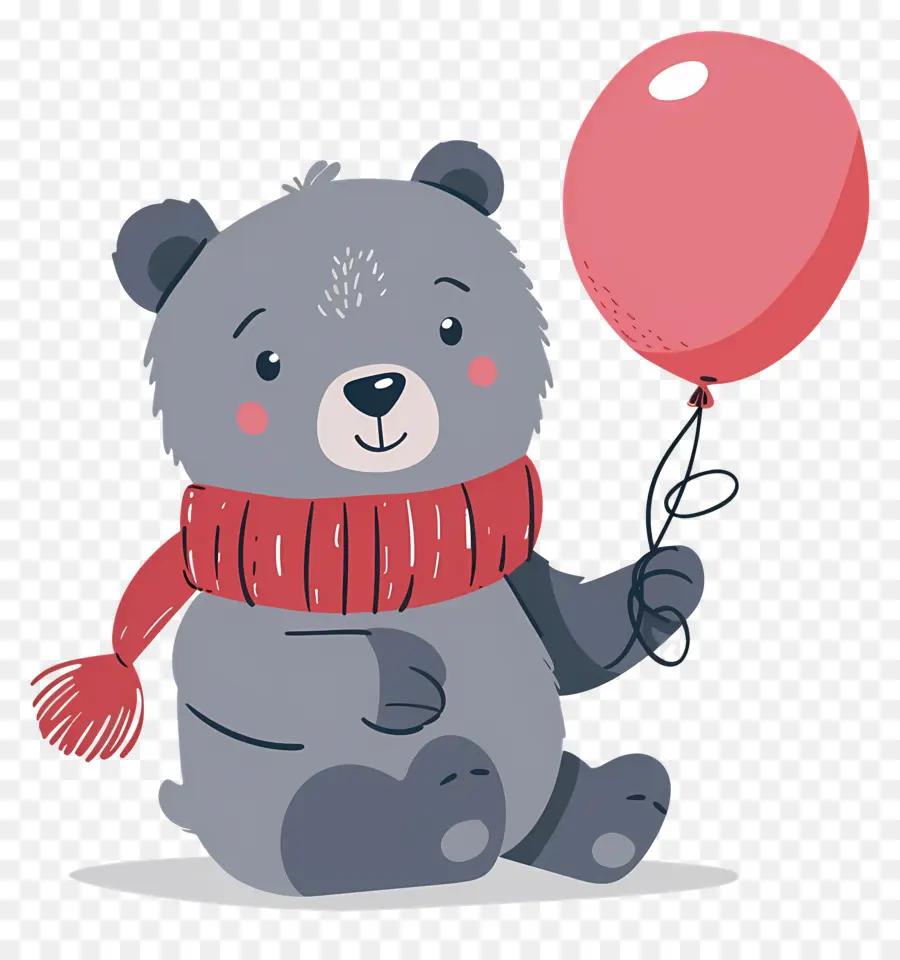 Lindo Oso，Oso Gris Con Globo Rojo PNG